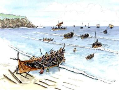 Bateau de bretons accostant en armorique