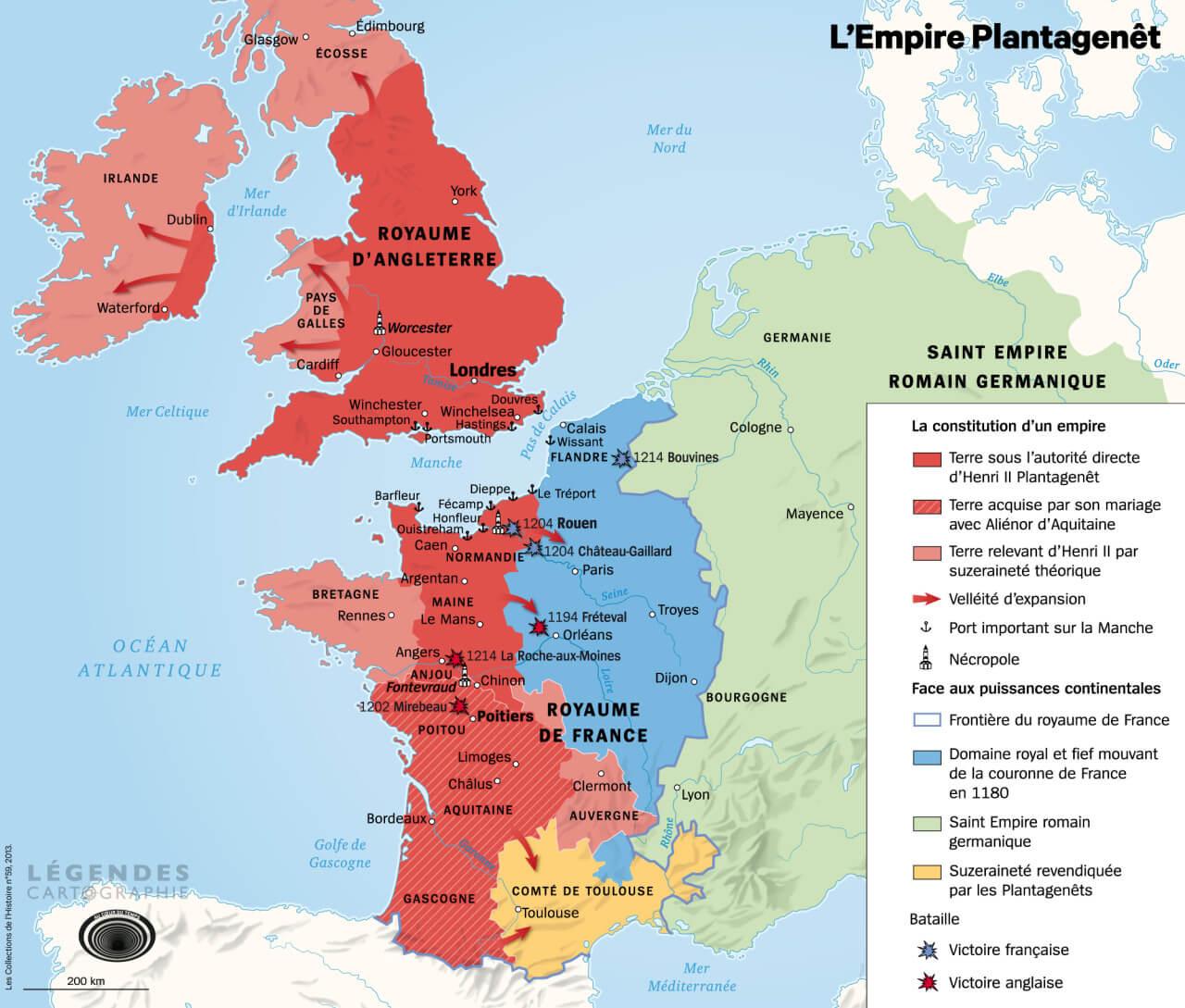 Carte de l empire plantagenet au xiiie siecle par legendes cartographie