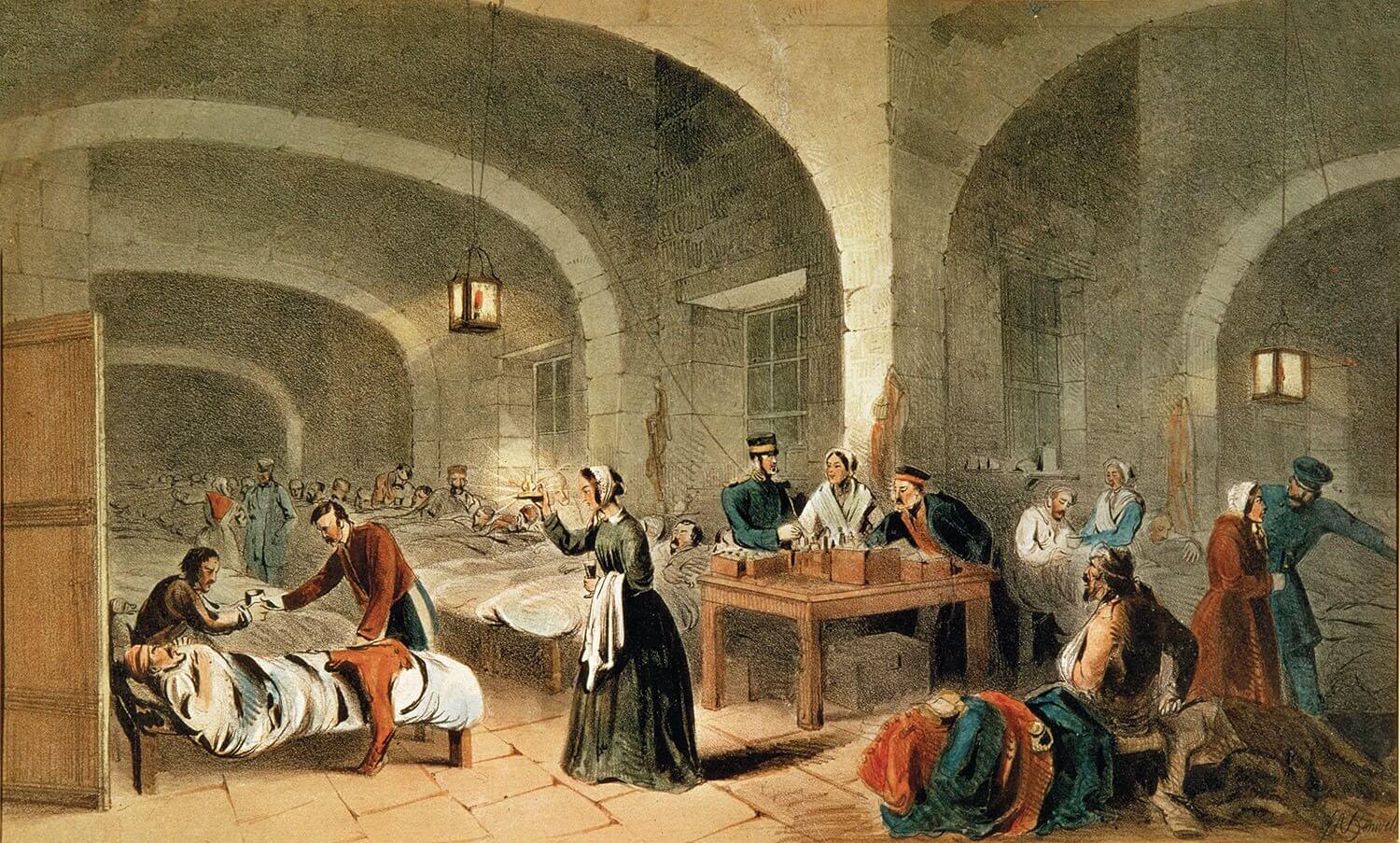 Florence nightingale visitant des patients lors de la guerre de crimee 1