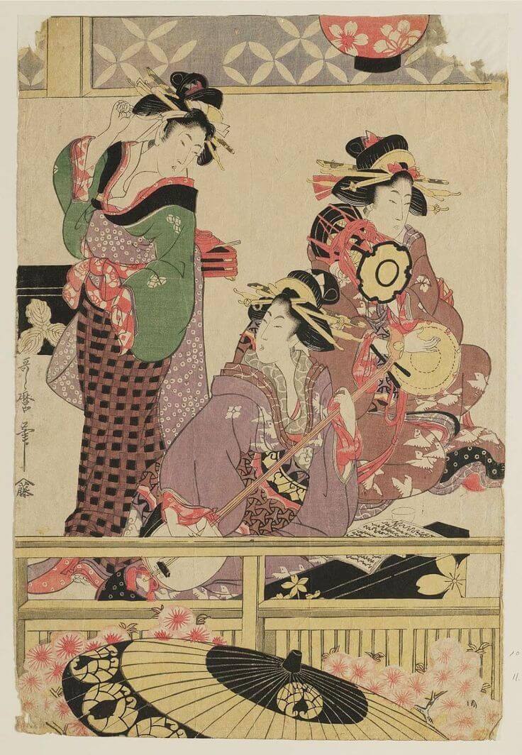 Kitagawa utamaro geishas en train de jouer de la musique