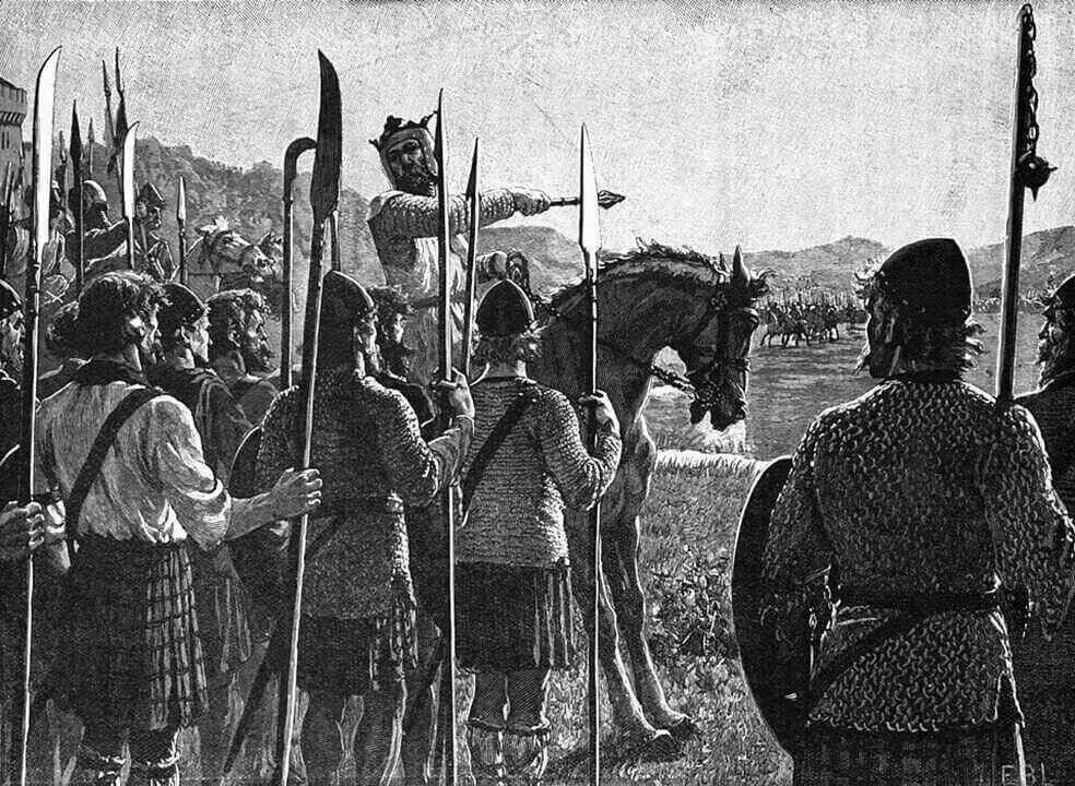 Robert bruce s addressant a ses troupes a bannockburn
